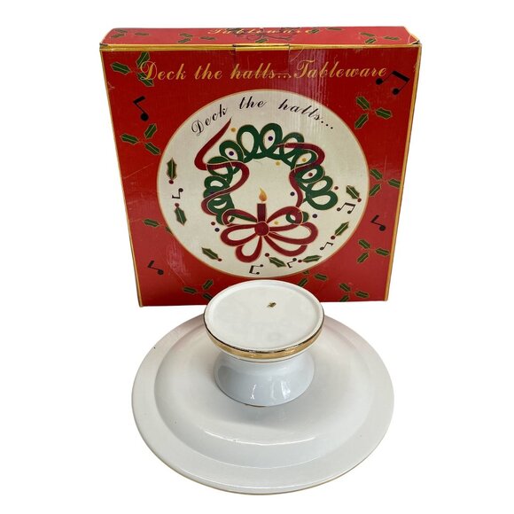 Cracker Barrel Deck The Halls Ceramic Cake Stand Hand Painted - Picture 3 of 7